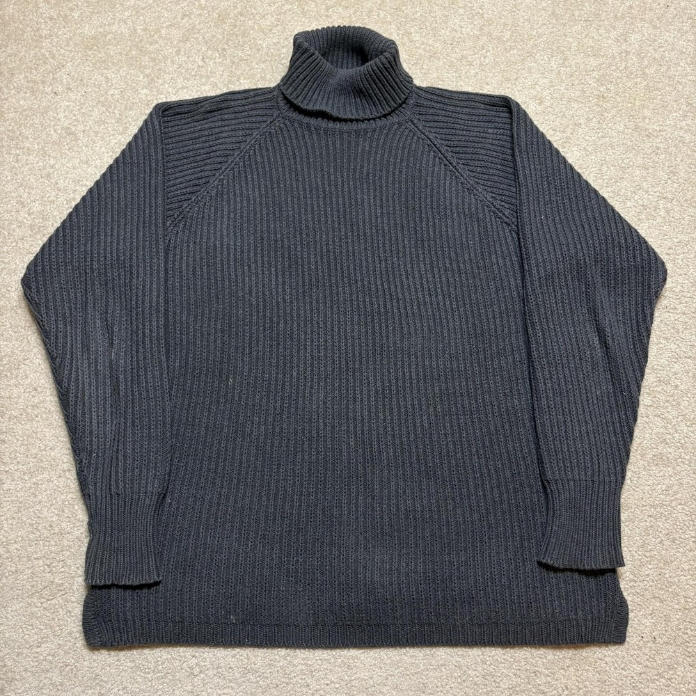 Vtg Ralph Lauren Sweater Mens Medium Gray Cotton Ribbed Knit Turtleneck USA 80s